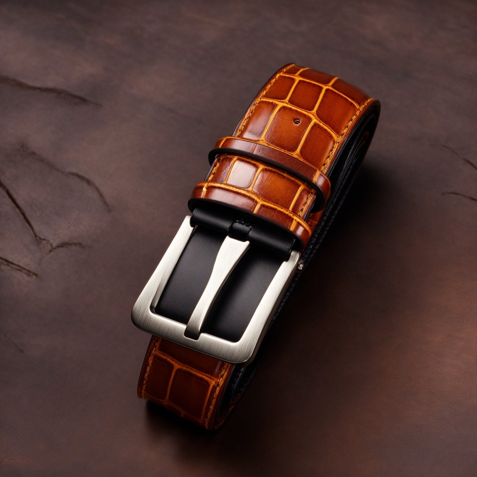 Men's Crocodile Pattern Leather Belt – 115cm