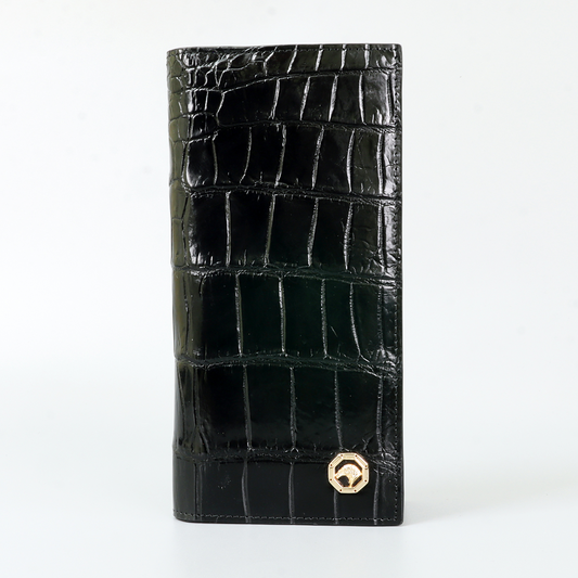 Double Side Handmade Genuine Crocodile Leather Skin MEN Long Wallet Black