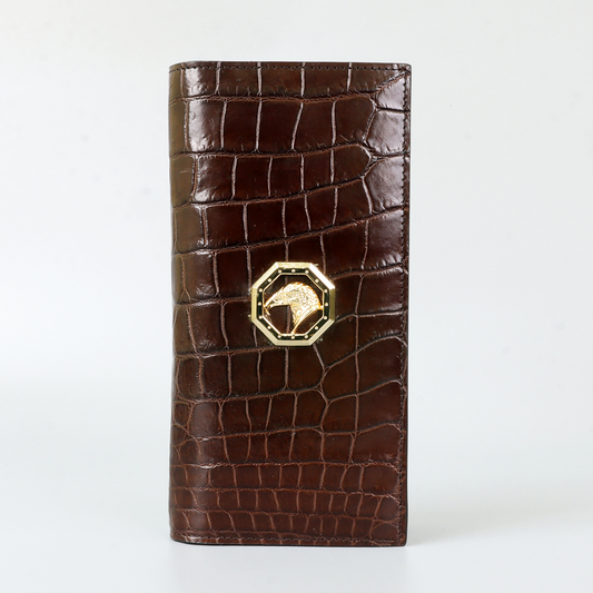 Double Side Handmade Genuine Crocodile Leather Skin MEN Long Wallet Brown