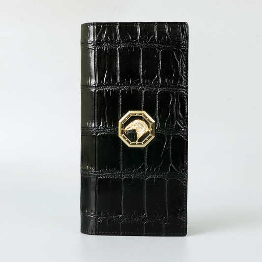 Double Side Handmade Genuine Crocodile Leather Skin MEN Long Wallet Black