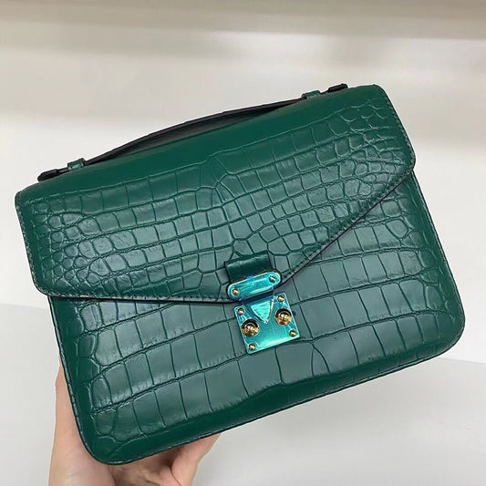 Genuine Matte Alligator Leather Top Handle Bag for Women