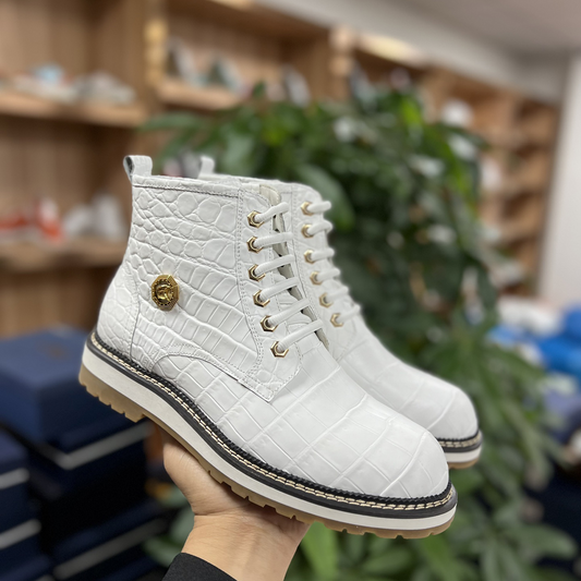 Men's White Crocodile Alligator Handcraft Boots Fashion shoes