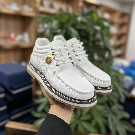 Men's White Crocodile Alligator Handcraft  Fashion Shoes