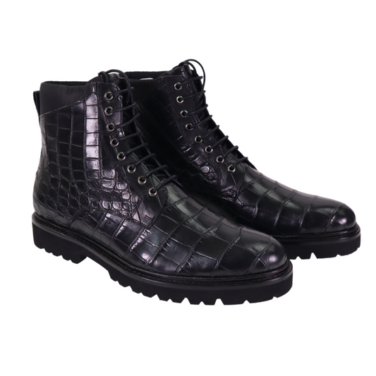 Men’s Handcrafted Alligator Crocodile Leather Luxury Alligator Boots Black, Dark Brown