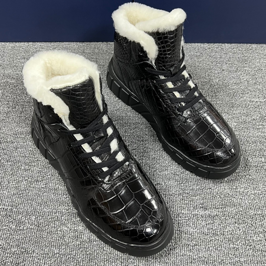 Handmade Alligator Leather Fur-Lined Winter Sneakers for Men, Alligator Leather Winter Boots – Warm, Stylish