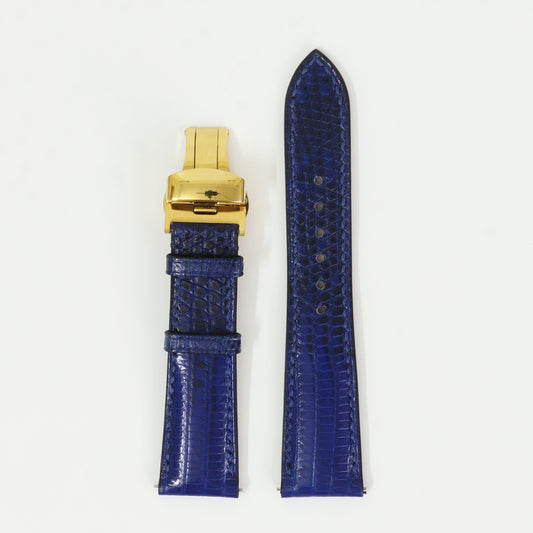 Blue Genuine iguana leather watch strap with deployment buckle, quick release pin leather watch strap, handmade leather watch strap