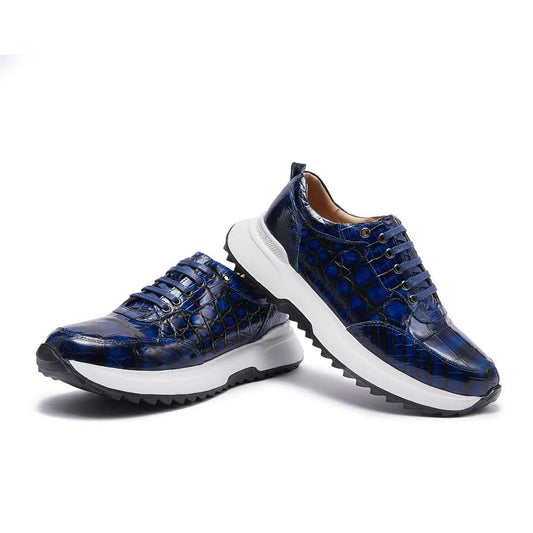 Genuine Alligator Sneakers for Men – Handcrafted Blue Patina with Sport Sole and Distinctive Exotic Texture