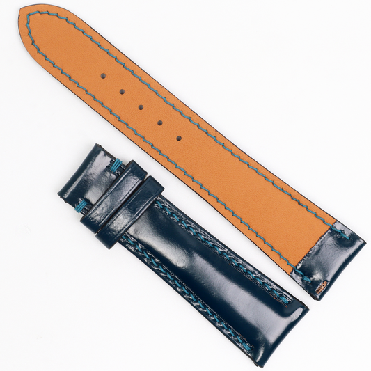 Dark Blue Genuine Cowhide Watch straps, Leather Watch Bands Quick Release Pins, Handmade Leather Watch Strap
