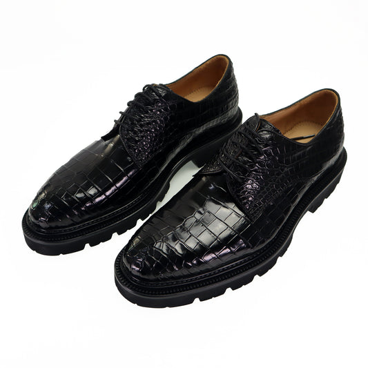 Men's Shoes Genuine Alligator Leather Dress Shoes Lace up Cap-Toe Brogue Shoes