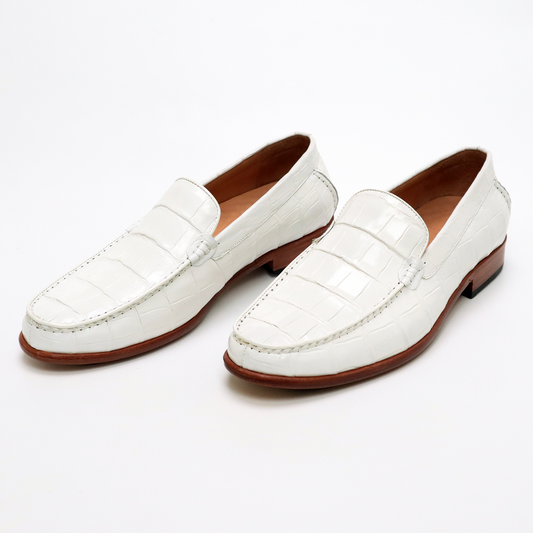 Men's White Genuine Crocodile Alligator Leather Slip On Formal Business