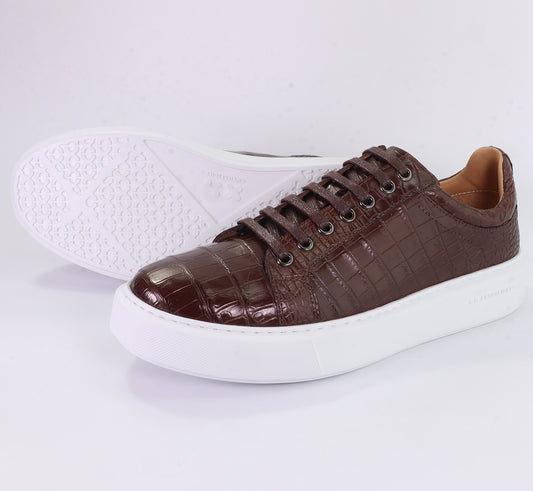 Men's Shoes Genuine Crocodile Alligator Skin Leather Color Dark Brown #S1833