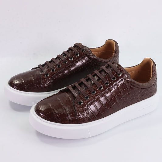 Men's Shoes Genuine Crocodile Alligator Skin Leather Color Dark Brown #S1833