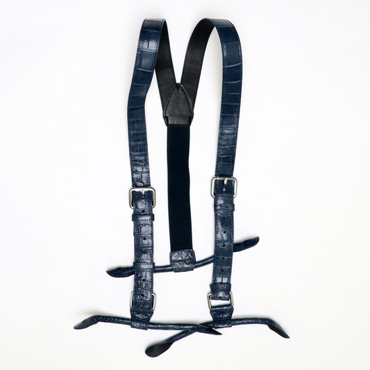 Genuine Crocodile Leather Brace Suspender Navy Blue for Men