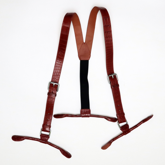 Genuine Crocodile Leather Brace Suspender Red Brown for Men