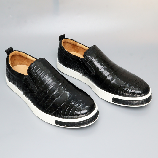 Men's Slip On Shoes Genuine Crocodile Alligator Skin Leather Handmade Black Size 7 - Size 11US #6017