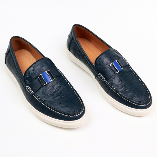 Men's Ostrich Leather Slip On Loafer Bit Shoes Formal