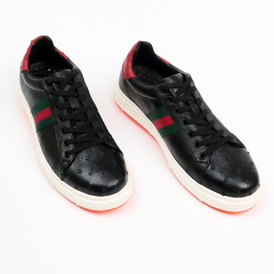 Luxury Black Ostrich Leather Sneakers for Men - Handcrafted Sporty Design