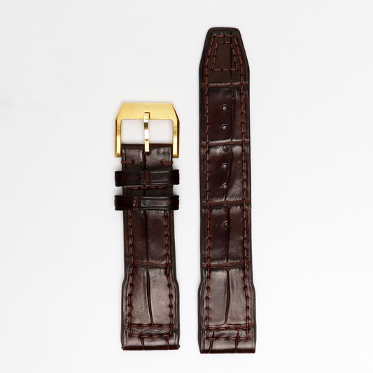 Genuine Alligator Leather Watch Strap for IWC, Handmade Brown Band with Buckle