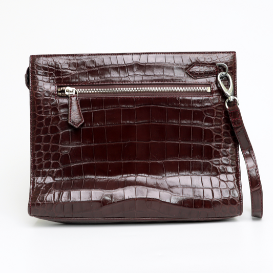 Brown Large Wallet With Strap Alligator Clutch Bag Business Portfolio Briefcase