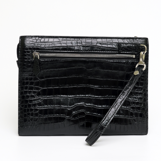 Black Large Wallet With Strap Alligator Clutch Bag Business Portfolio Briefcase