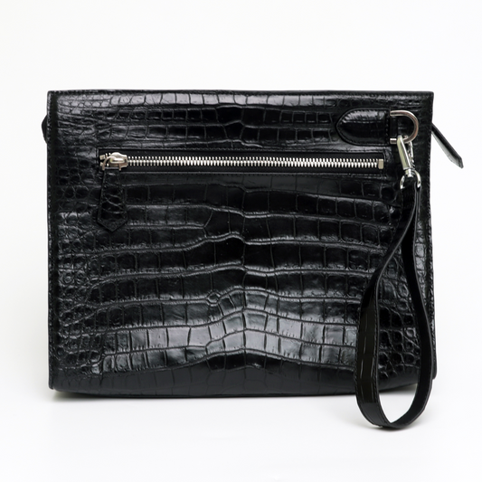 Crocodile Leather Design Zipper Clutch Bag: Effortless Elegance with Strap