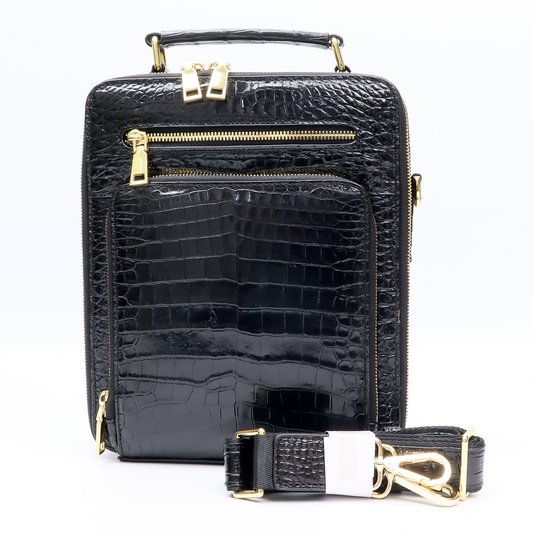 Genuine Crocodile Skin Mens Belly Shoulder Messenger Crossbody Bag Handbag 