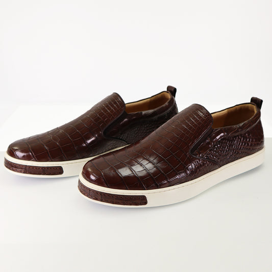 Men's Shoes Genuine Crocodile Alligator Skin Leather Color Dark Brown #S1831