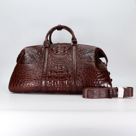 Genuine Brown Crocodile Leather Travel Bag Weekender Overnight Duffel Gym Sports