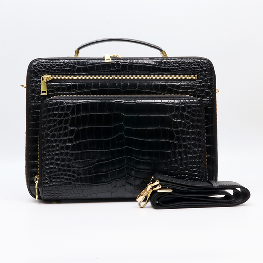 Genuine Black Crocodile Leather Business Shoulder Bag Handbag Travel Briefcase