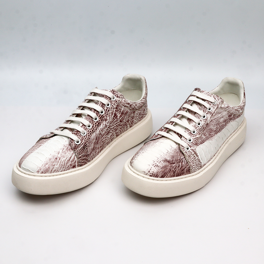 Men's Lace-up Sneaker Genuine Ostrich Leather Unique Formal Design Shoes