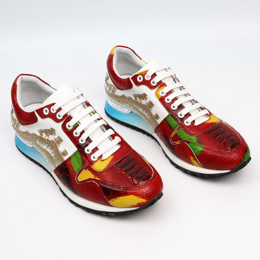 Handmade Ostrich Leather Sneaker unique Color for Men