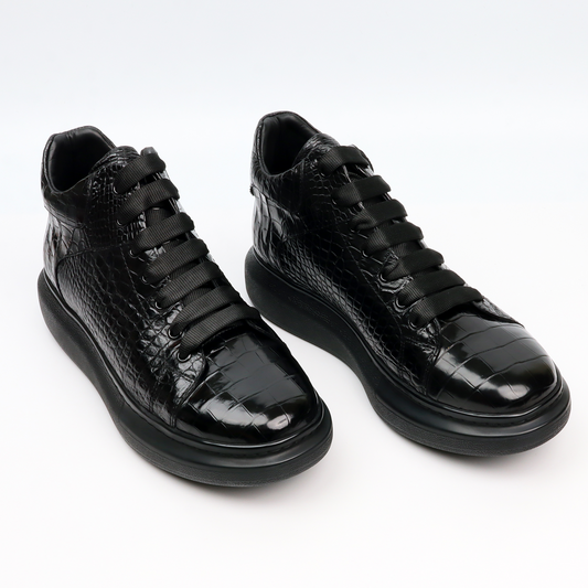 Men's Genuine Crocodile Leather Sneakers Boots Black Shoes Basic