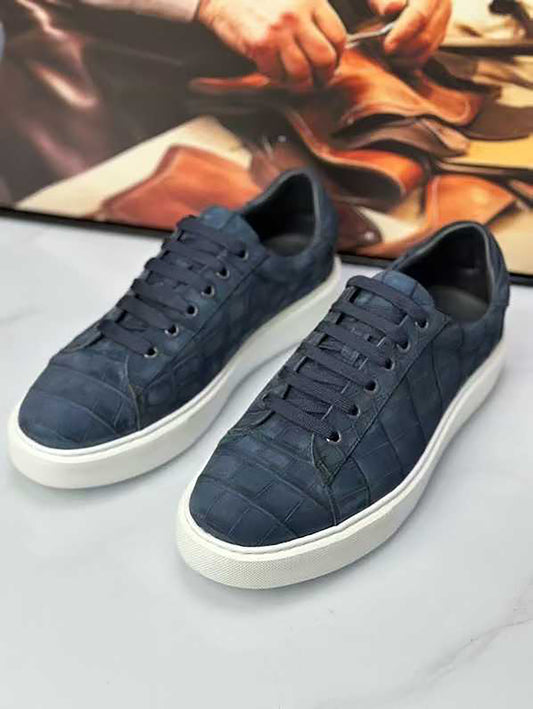 Luxury Nubuck Alligator Leather Sneakers for Men – Handcrafted Comfort Meets Exotic Streetwear