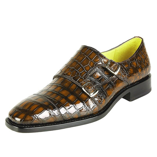Men’s Alligator Leather Monk Strap Shoes – Double Buckle, Cap-Toe, Handmade Elegance