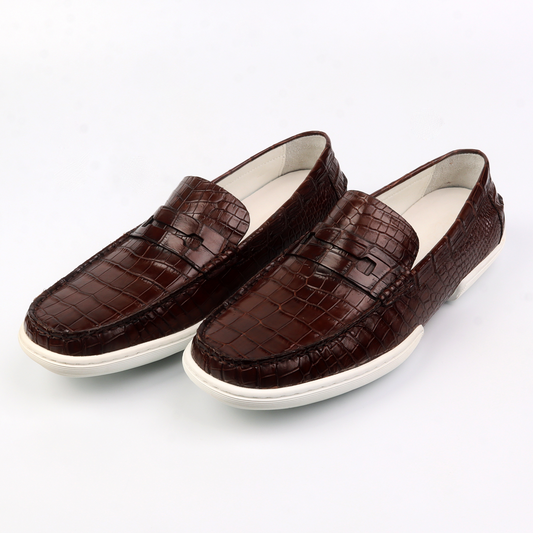 Men's Handmade Genuine Alligator Skin Leather Penny Loafers - Slip-On Driving Shoes"