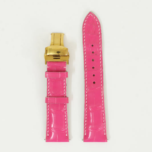 Pink Genuine Alligator Leather Watch Straps With Deployant Clasp, Leather Watch Bands Quick Release Pins, Handmade Leather Watch Strap