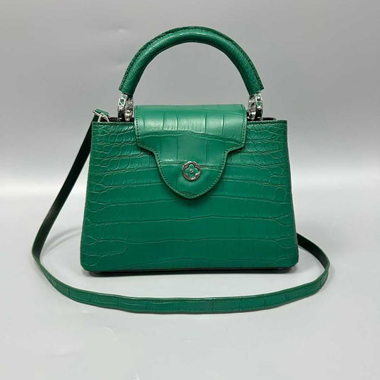 Real Alligator Leather Matte Handbag – Women’s Exotic Fashion Bag with Cowhide Lining