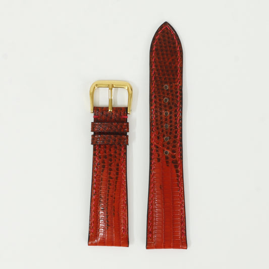 Red Genuine iguana leather watch strap with deployment buckle, quick release pin leather watch strap, handmade leather watch strap