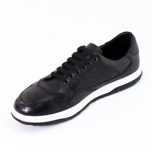 Shoes Genuine Ostrich Skin Leather Men's Sneakers Size US7 - US11 Black
