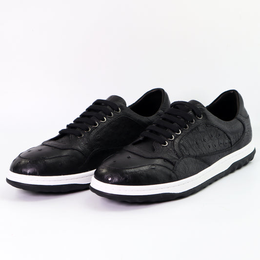 Shoes Genuine Ostrich Skin Leather Men's Sneakers Size US7 - US11 Black