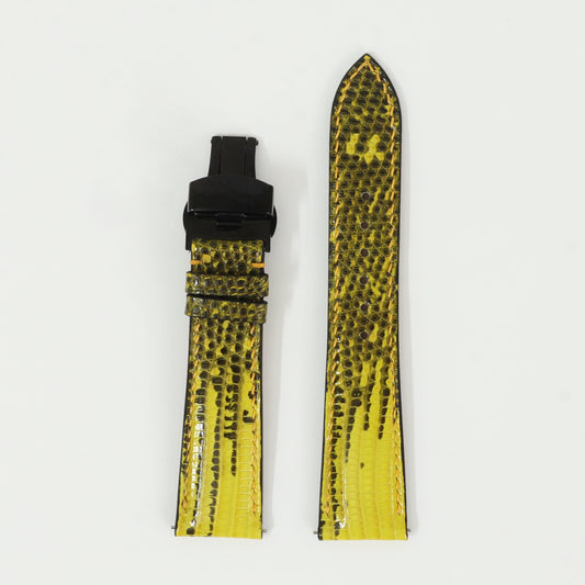 Yellow Genuine iguana leather watch strap with deployment buckle, quick release pin leather watch strap, handmade leather watch strap