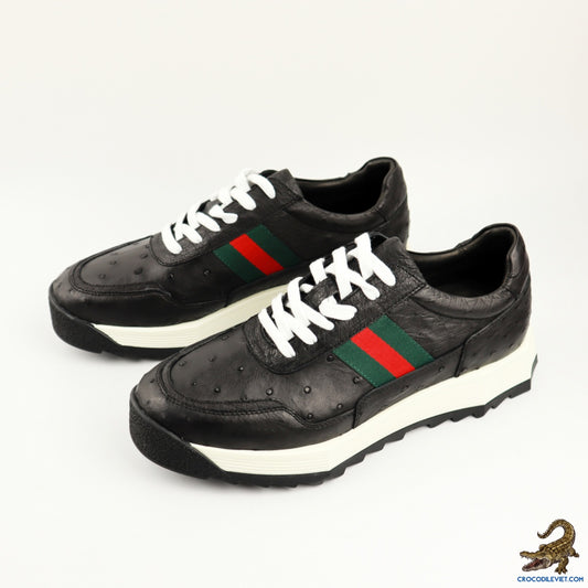 Shoes Genuine Ostrich Skin Leather Men's Sneakers Size US7 - US11 Black