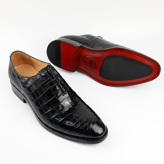 Men's Shoes Genuine Crocodile Alligator Skin Leather Handmade Black