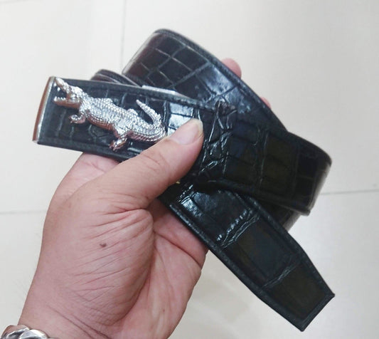 Black Genuine Alligator, Crocodile Leather Skin Men's Belt- WITHOUT JOINTED