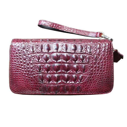 Brown Genuine Alligator ,CROCODILE Skin Leather Men's Zipper Wallets Purse #0401