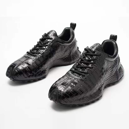 Real Crocodile Sneakers: Men's Genuine Handmade Alligator Leather Sneakers Size US07-US11 | Black #S569