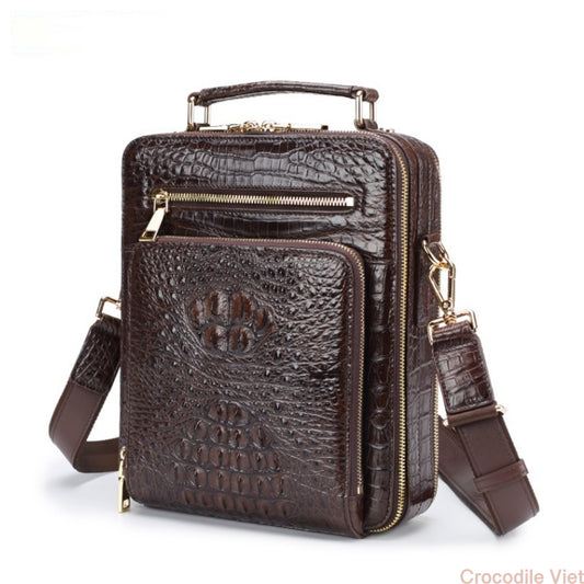 Crocodile Skin Mens Horn Back Shoulder Messenger Crossbody Bag Handbag #4840