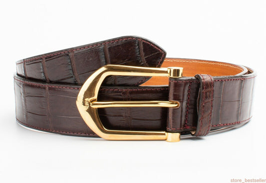 Men's Belt Genuine Crocodile Alligator Skin Leather Belt Handmade, NoJointed Dark Brown