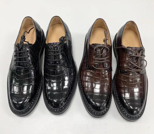 Men's Shoes Genuine Crocodile Alligator Skin Leather Handmade Black Size 7 - Size 11US #163