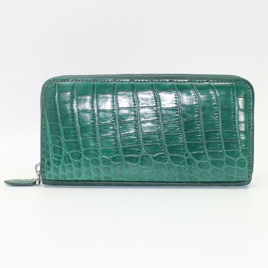 Genuine Crocodile Alligator Belly Leather Man Zipper Green Clutch Long Wallet